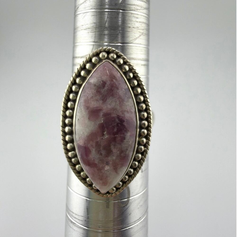 Marquise Lepidolite Sterling Silver Ring Rope Texture Artisan Jewelry 9